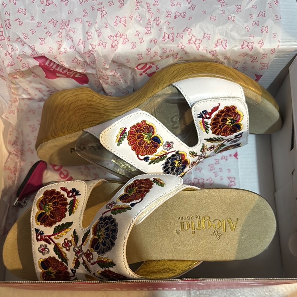 Alegria White Wedge Shoes with Comfortable Footbed